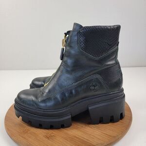 Timberland Everleigh Boot Front Zip Mid Boots Green Leather Womens 7.5 Platform